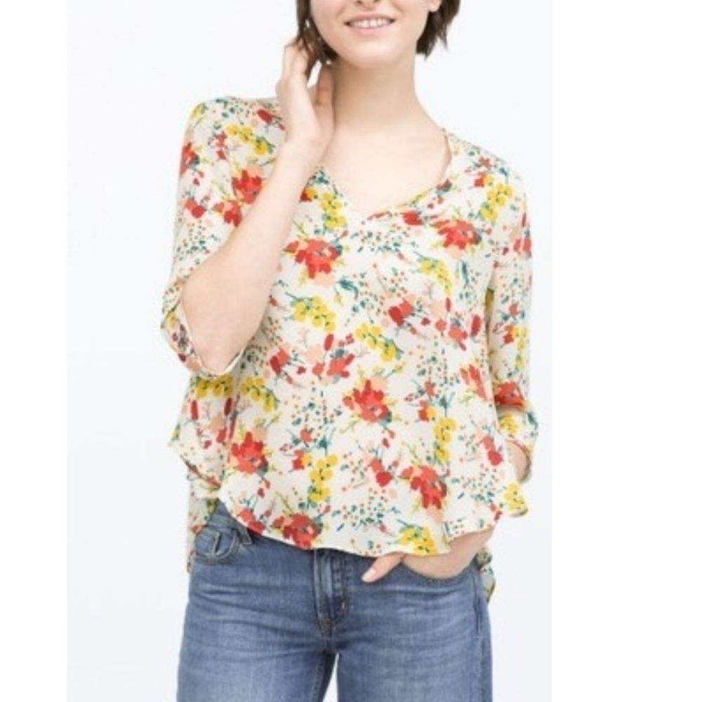 ZARA Floral Flowy Peasant‎ Blouse